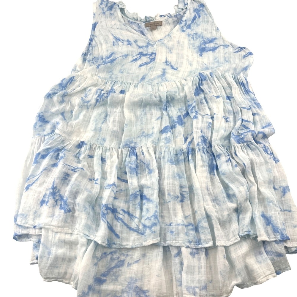 Wonderly‎ Women's Tie-Dye Sleeveless Tiered Blouse size XL Blue & White